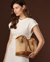 Rosella (dark tan) - Women's Italian raffia shoulder bag with calf leather trim
