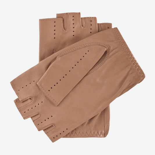Rossana (beige) - Italian fingerless lambskin leather driving gloves