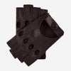 Rossana (dark brown) - Italian fingerless lambskin leather driving gloves