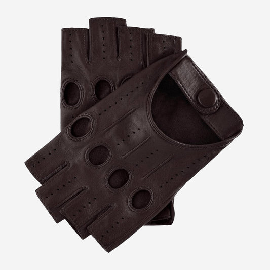 Rossana (dark brown) - Italian fingerless lambskin leather driving gloves