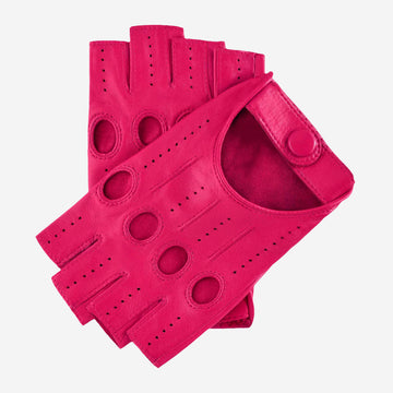 Rossana (fuschia) - Italian fingerless lambskin leather driving gloves