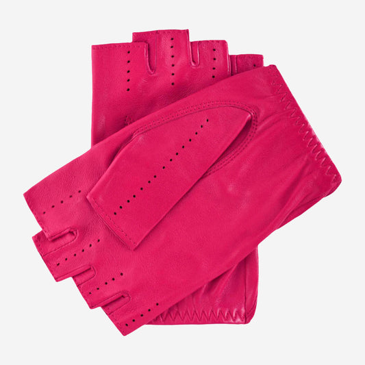 Rossana (fuschia) - Italian fingerless lambskin leather driving gloves