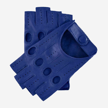 Rossana (hblue) - Italian fingerless lambskin leather driving gloves