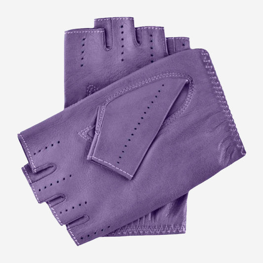 Rossana (lilac) - Italian fingerless lambskin leather driving gloves