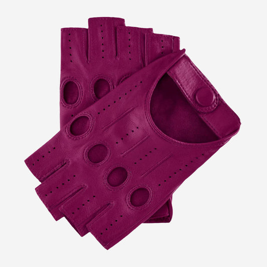 Rossana (magenta) - Italian fingerless lambskin leather driving gloves