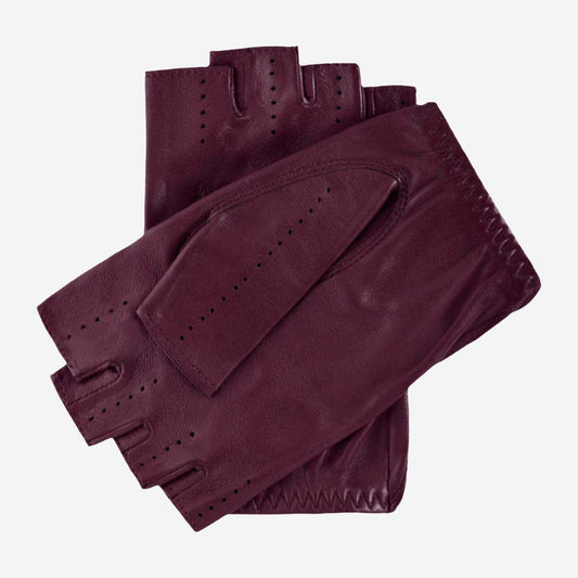 Rossana (magenta) - Italian fingerless lambskin leather driving gloves