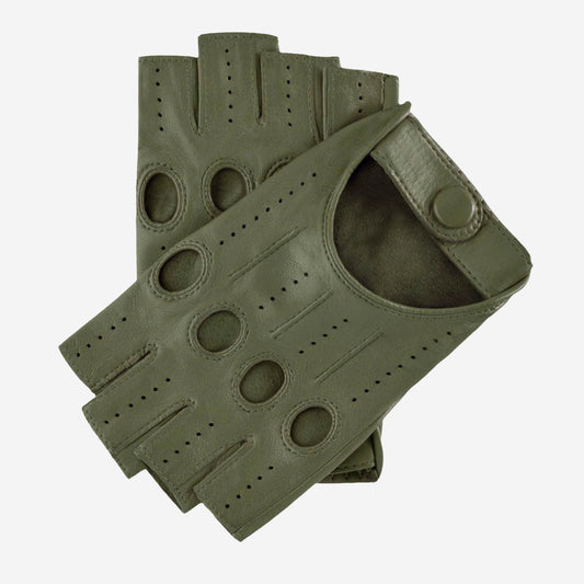 Rossana (olive) - Italian fingerless lambskin leather driving gloves