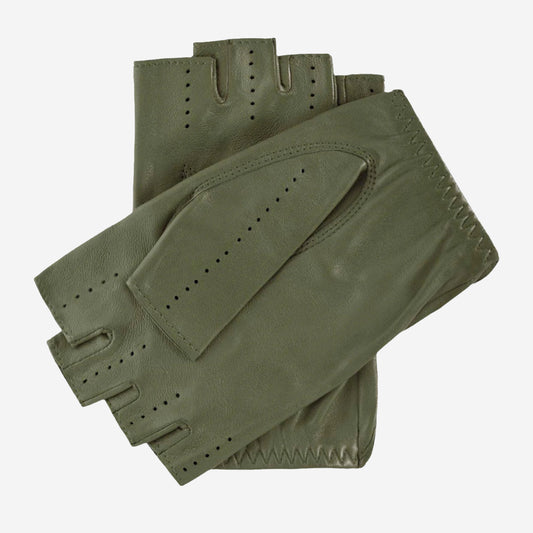 Rossana (olive) - Italian fingerless lambskin leather driving gloves