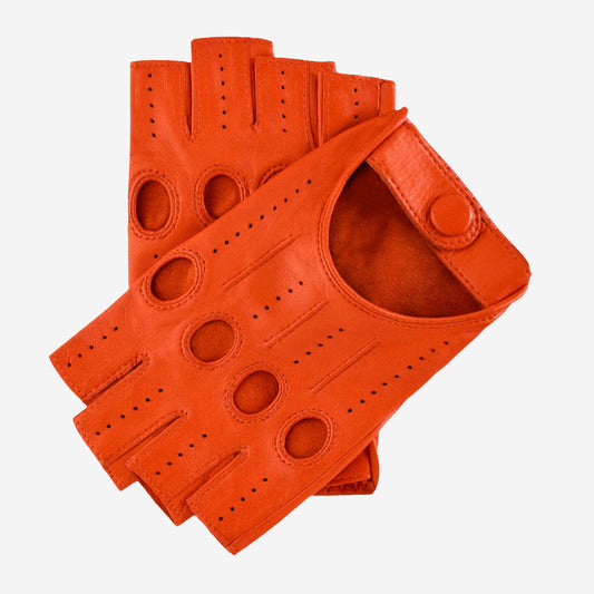 Rossana (orange) - Italian fingerless lambskin leather driving gloves