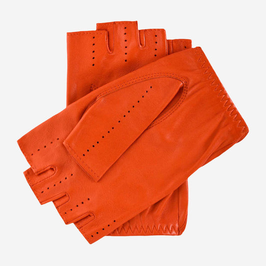 Rossana (orange) - Italian fingerless lambskin leather driving gloves
