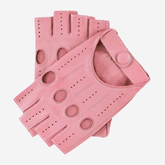 Rossana (pink) - Italian fingerless lambskin leather driving gloves