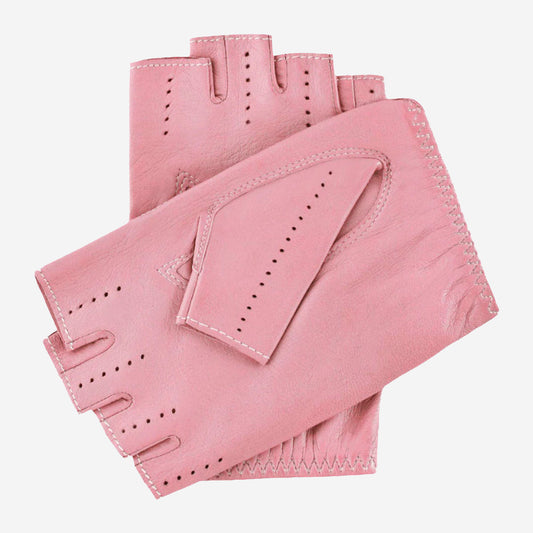 Rossana (pink) - Italian fingerless lambskin leather driving gloves