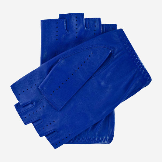 Rossana (rylblue) - Italian fingerless lambskin leather driving gloves