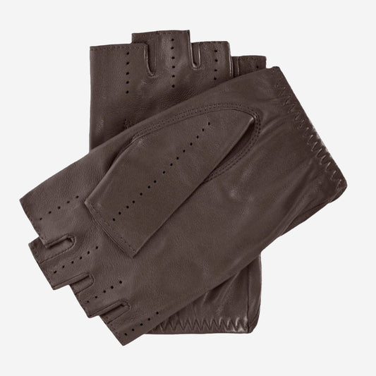 Rossana (taupe) - Italian fingerless lambskin leather driving gloves