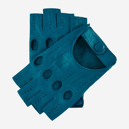Rossana (turquoise) - Italian fingerless lambskin leather driving gloves