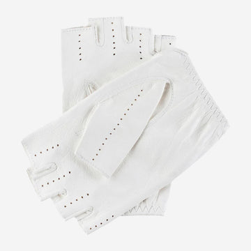 Rossana (white) - Italian fingerless lambskin leather driving gloves