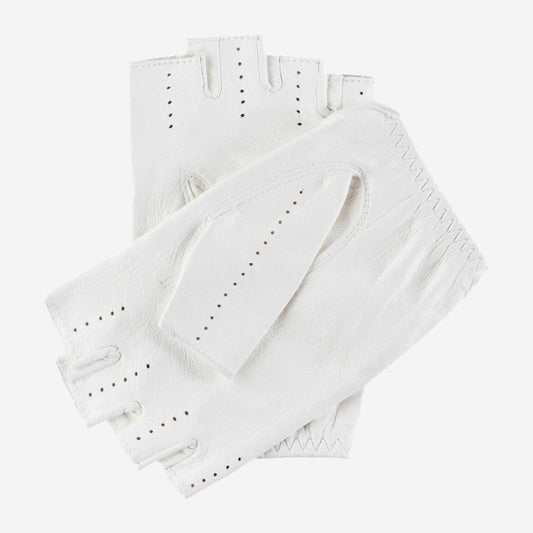 Rossana (white) - Italian fingerless lambskin leather driving gloves