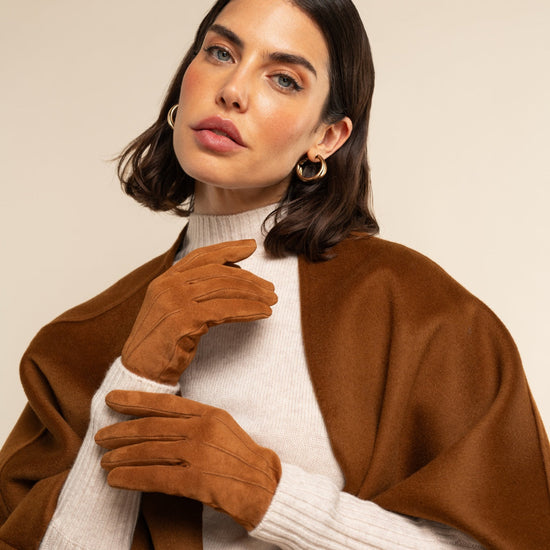 Silvia (cognac) - suede leather gloves with luxurious cashmere lining - Fratelli Orsini - Luxury Leather Gloves - Handmade in Italy - 12
