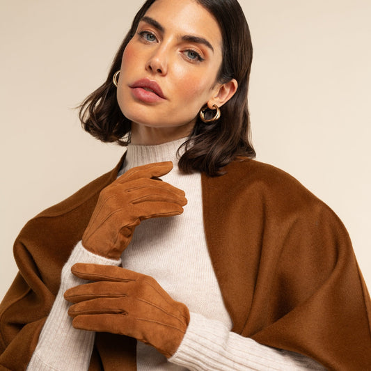 Silvia (cognac) - suede leather gloves with luxurious cashmere lining - Fratelli Orsini - Luxury Leather Gloves - Handmade in Italy - 12