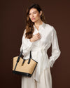Simonetta (black) - Women's Italian raffia handbag with calf leather trim