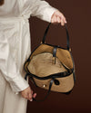 Simonetta (black) - Women's Italian raffia handbag with calf leather trim