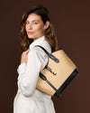 Simonetta (black) - Women's Italian raffia handbag with calf leather trim