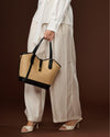 Simonetta (black) - Women's Italian raffia handbag with calf leather trim