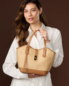 Simonetta (tan) - Women's Italian raffia handbag with calf leather trim