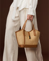 Simonetta (tan) - Women's Italian raffia handbag with calf leather trim
