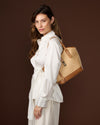 Simonetta (tan) - Women's Italian raffia handbag with calf leather trim