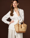 Simonetta (tan) - Women's Italian raffia handbag with calf leather trim
