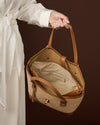 Simonetta (tan) - Women's Italian raffia handbag with calf leather trim