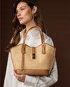 Simonetta (tan) - Women's Italian raffia handbag with calf leather trim