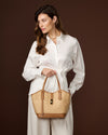 Simonetta (tan) - Women's Italian raffia handbag with calf leather trim