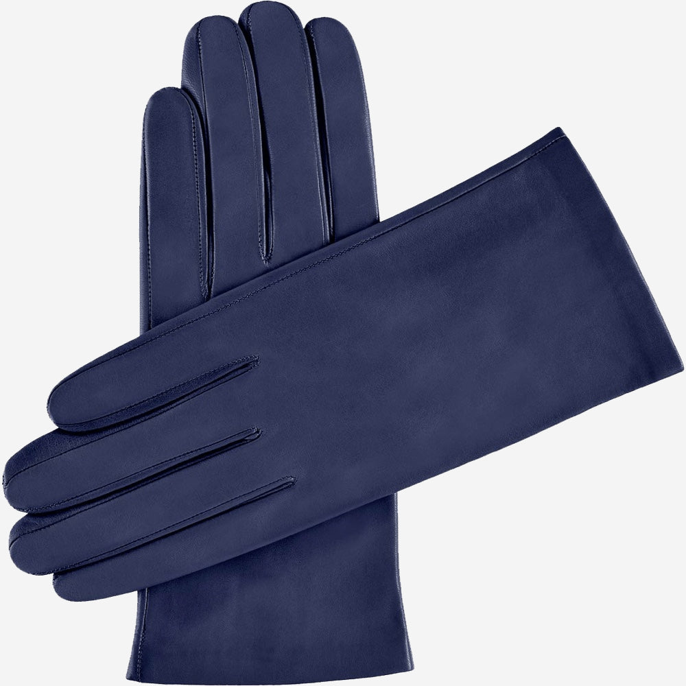 Sofia (navy blue) - Italian lambskin leather gloves with silk lining - Fratelli Orsini - Luxury Leather Gloves - Handmade in Italy - 1
