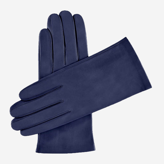 Sofia (navy blue) - Italian lambskin leather gloves with silk lining