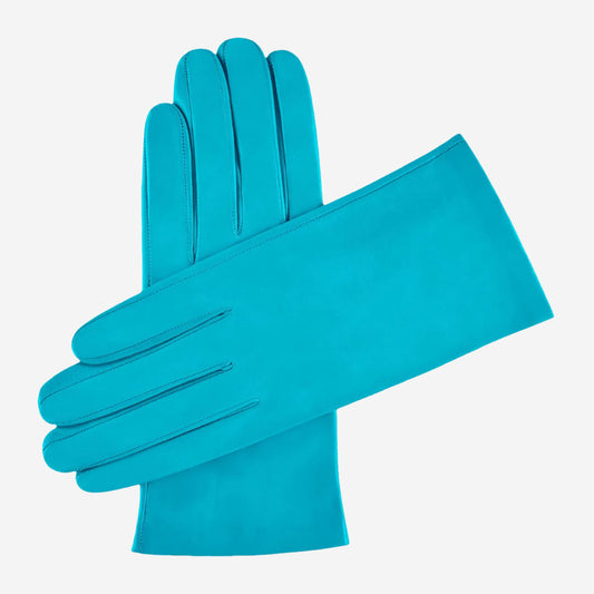 Sofia (aqua) - Italian lambskin leather gloves with silk lining