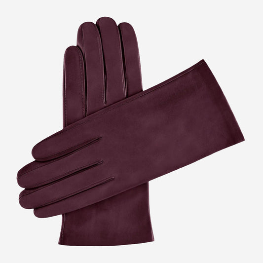 Sofia (eggplant) - Italian lambskin leather gloves with silk lining