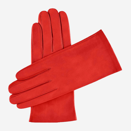 Sofia (red) - Italian lambskin leather gloves with silk lining