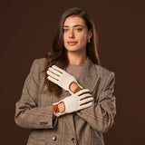 Valeria (cognac) - Hand-sewn Italian crochet driving gloves from lambskin leather - Fratelli Orsini - Luxury Driving Gloves - Handmade in Italy - 4