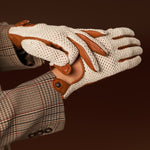 Valeria (cognac) - Hand-sewn Italian crochet driving gloves from lambskin leather - Fratelli Orsini - Luxury Driving Gloves - Handmade in Italy - 5