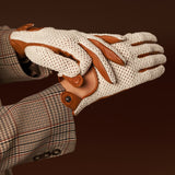 Valeria (cognac) - Hand-sewn Italian crochet driving gloves from lambskin leather - Fratelli Orsini - Luxury Driving Gloves - Handmade in Italy - 5