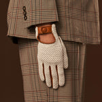 Valeria (cognac) - Hand-sewn Italian crochet driving gloves from lambskin leather - Fratelli Orsini - Luxury Driving Gloves - Handmade in Italy - 6