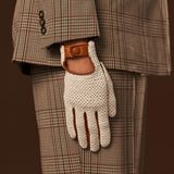 Valeria (cognac) - Hand-sewn Italian crochet driving gloves from lambskin leather - Fratelli Orsini - Luxury Driving Gloves - Handmade in Italy - 6