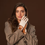 Valeria (cognac) - Hand-sewn Italian crochet driving gloves from lambskin leather - Fratelli Orsini - Luxury Driving Gloves - Handmade in Italy - 7