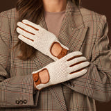 Valeria (cognac) - Hand-sewn Italian crochet driving gloves from lambskin leather - Fratelli Orsini - Luxury Driving Gloves - Handmade in Italy - 7