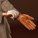 Valeria (cognac) - Hand-sewn Italian crochet driving gloves from lambskin leather - Fratelli Orsini - Luxury Driving Gloves - Handmade in Italy - 8
