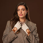 Valeria (cognac) - Hand-sewn Italian crochet driving gloves from lambskin leather - Fratelli Orsini - Luxury Driving Gloves - Handmade in Italy - 10 