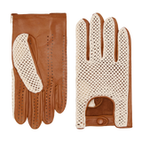 Valeria (Cognac) – Handgenähte italienische Häkel-Autohandschuhe aus Lammleder