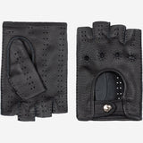 Vincenzo (black) - fingerless Italian driving gloves made of American deerskin leather - Fratelli Orsini - Luxury Driving Gloves - Handmade in Italy - 1